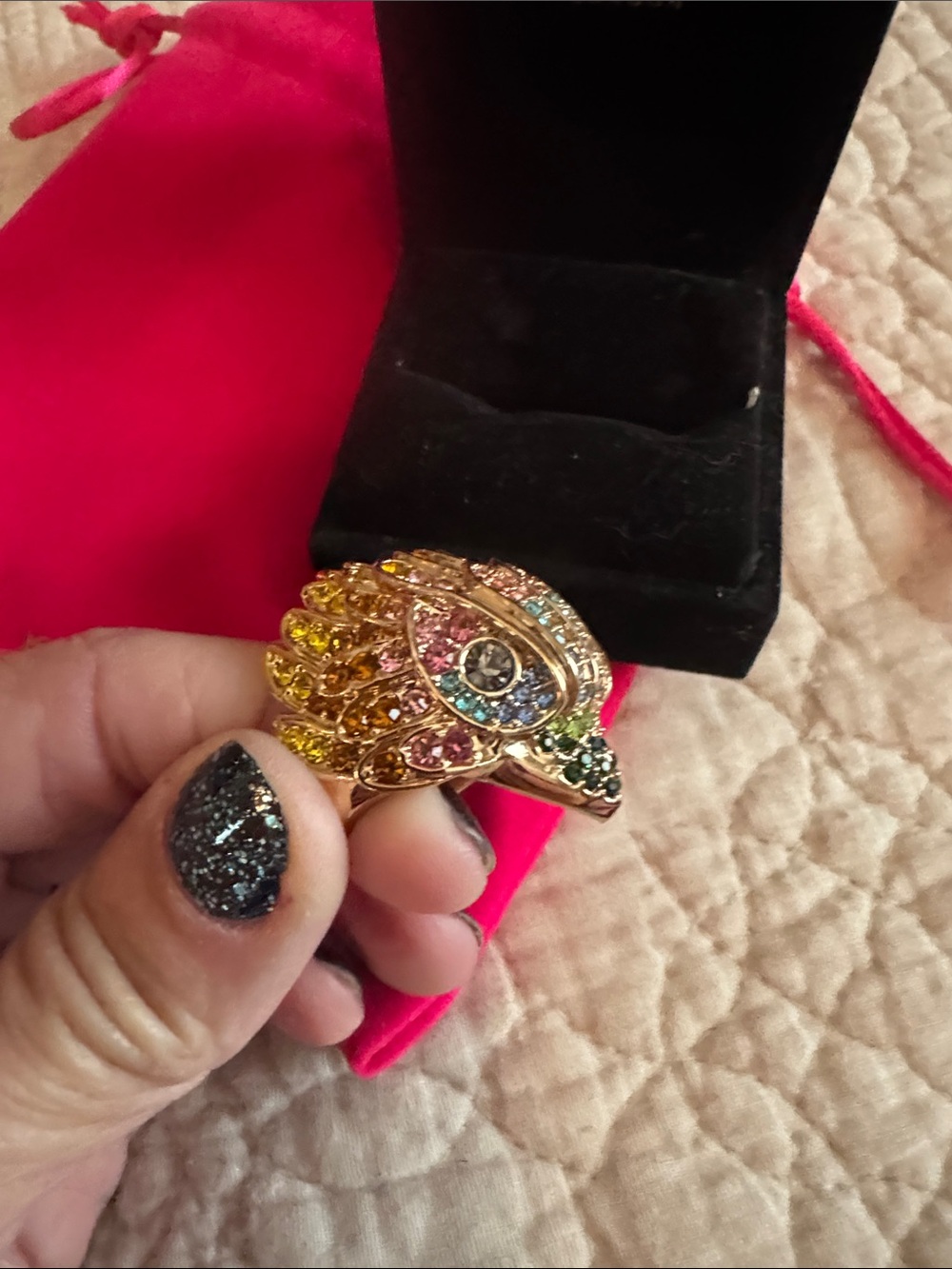 Kurt Geiger Multicolor Stone Eagle Head Ring with Gold Tone Size 7 - Picture 2 of 6